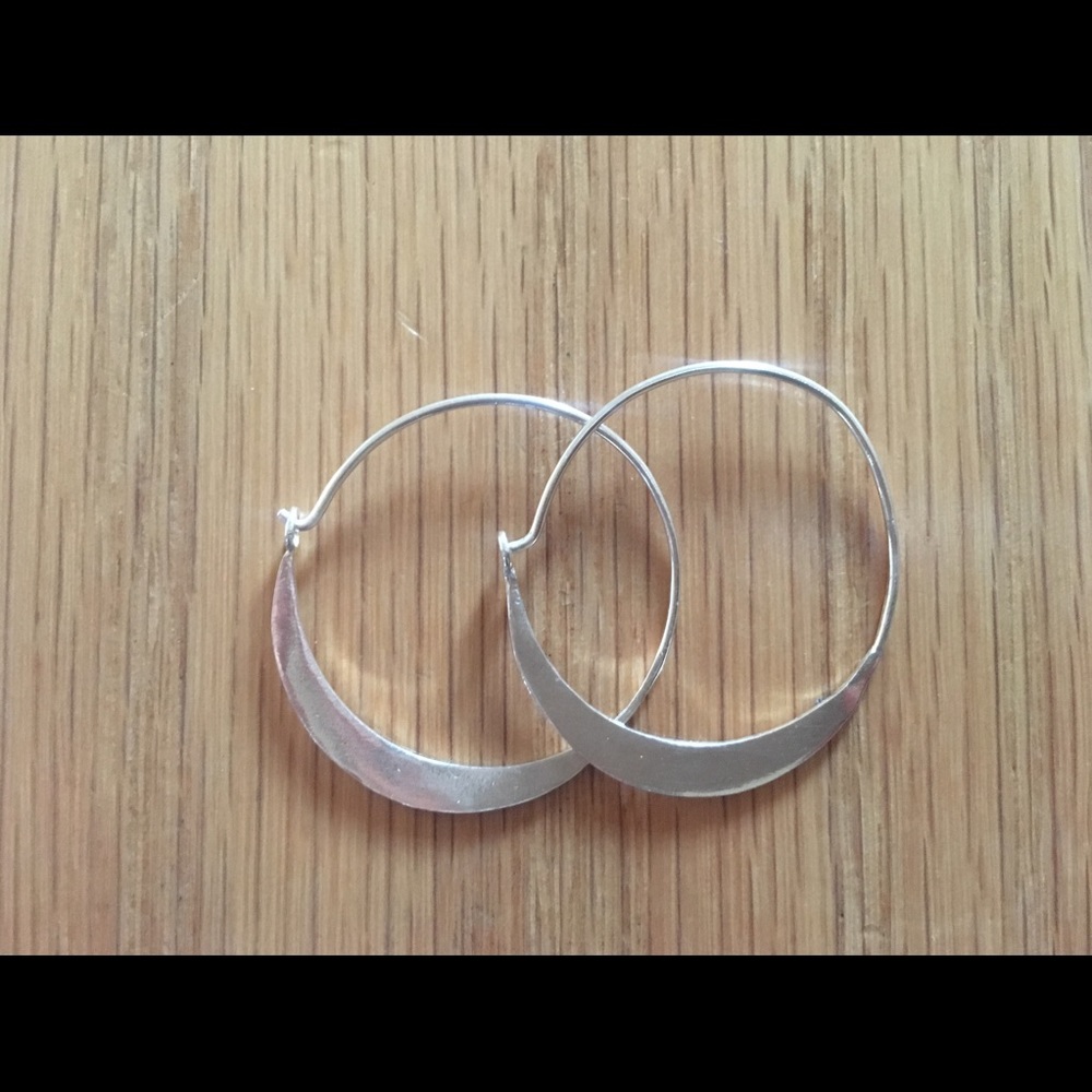 Sterling silver hoops, crescent moon shape